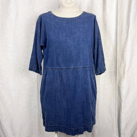 Eileen Fisher Tencel Organic Cotton Denim Dress blue chambray relaxed fit boho - Picture 2 of 8